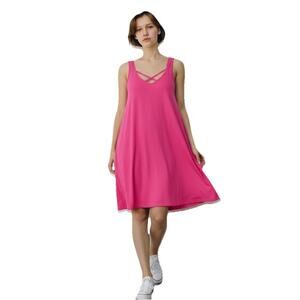 Mittoshop PINK Swing Tunic,Bamboo Knit, Scoop,Cross Over, Tank Dress Size SMALL